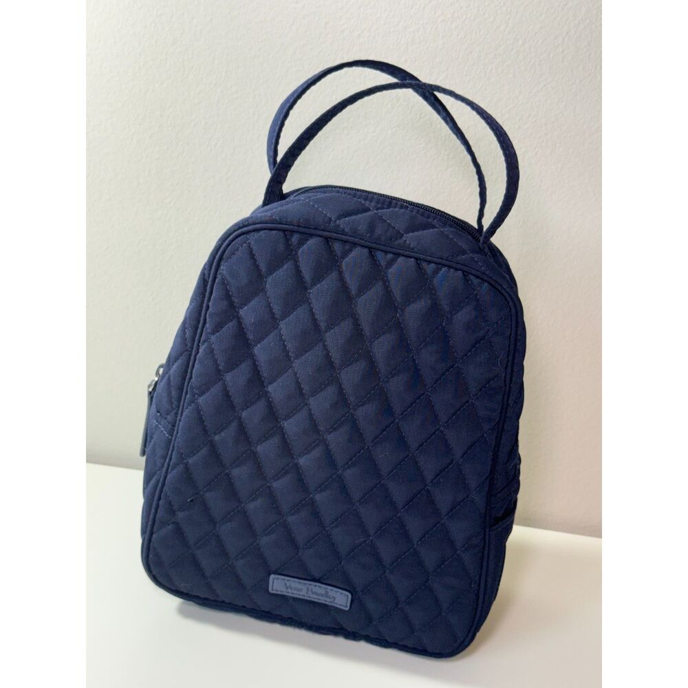 Vera Bradley Navy Quilted Premium Cotton Lunch Bag Box Insulated Tote Peacoat